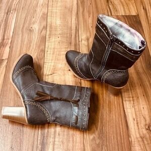 Dingo Sassie Tassel Studded Block Heel Brown Cowboy Boots Sise 8M